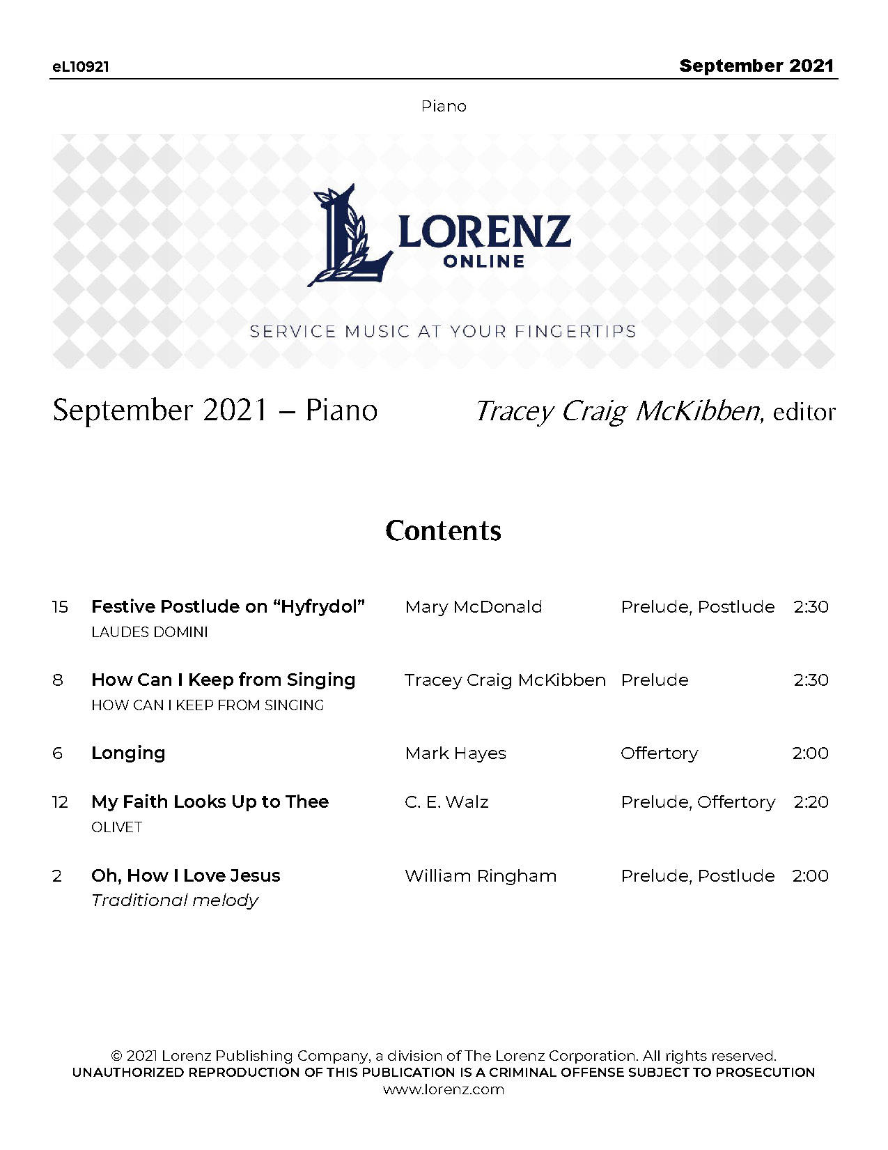 Lorenz Online Piano, September 2021